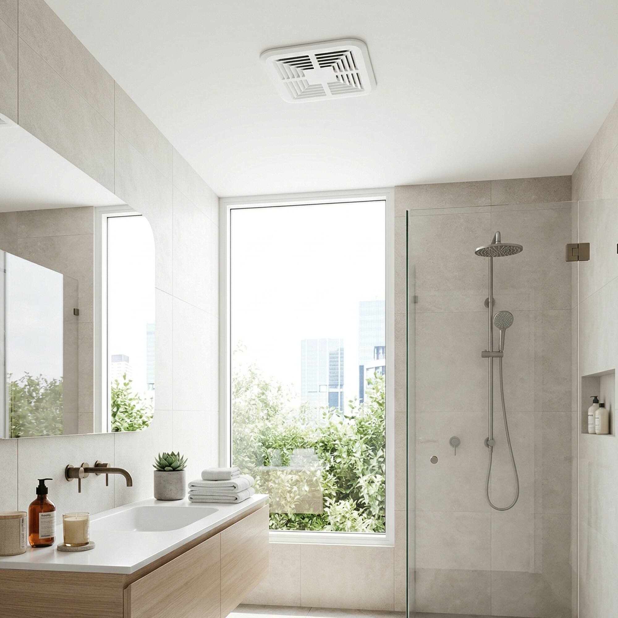 Angle. Breezary - Bathroom Exhaust Fan 80 CFM Ultra Quiet 43dB Recessed Mount, 4 Inch Duct Compatible for 105-110 sq. ft. Bathrooms.
