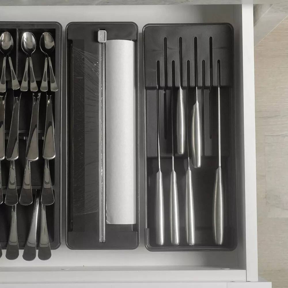 Angle. OU - OU Aluminum Foil and Wrap Organizer with Cutter for 12" Roll, Plastic Wrap & Aluminum Foil Dispenser - Black - Black.