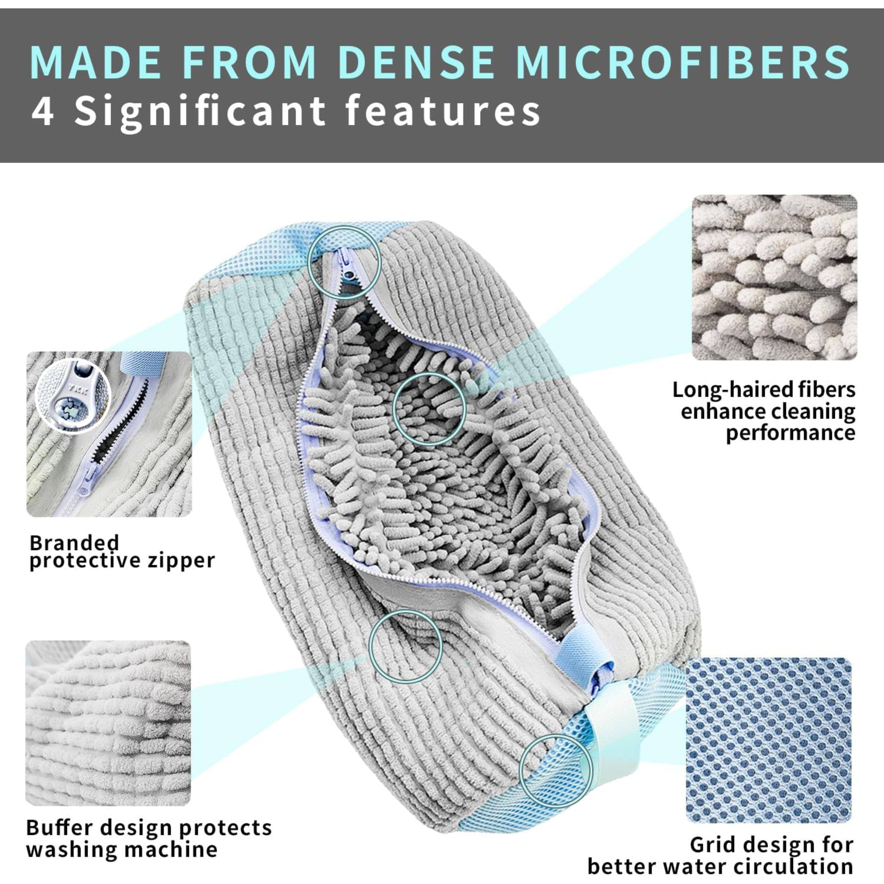MADE FROM DENSE MICROFIBERS

4 Significant features

- Long-haired fibers enhance cleaning performance
- Branded protective zipper
- Buffer design protects washing machine
- Grid design for better water circulation