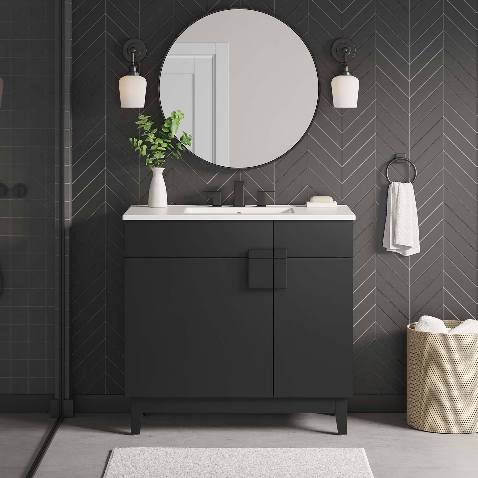 Front. Modway - Miles Bathroom Vanity Basin Included by Modway - White Black.