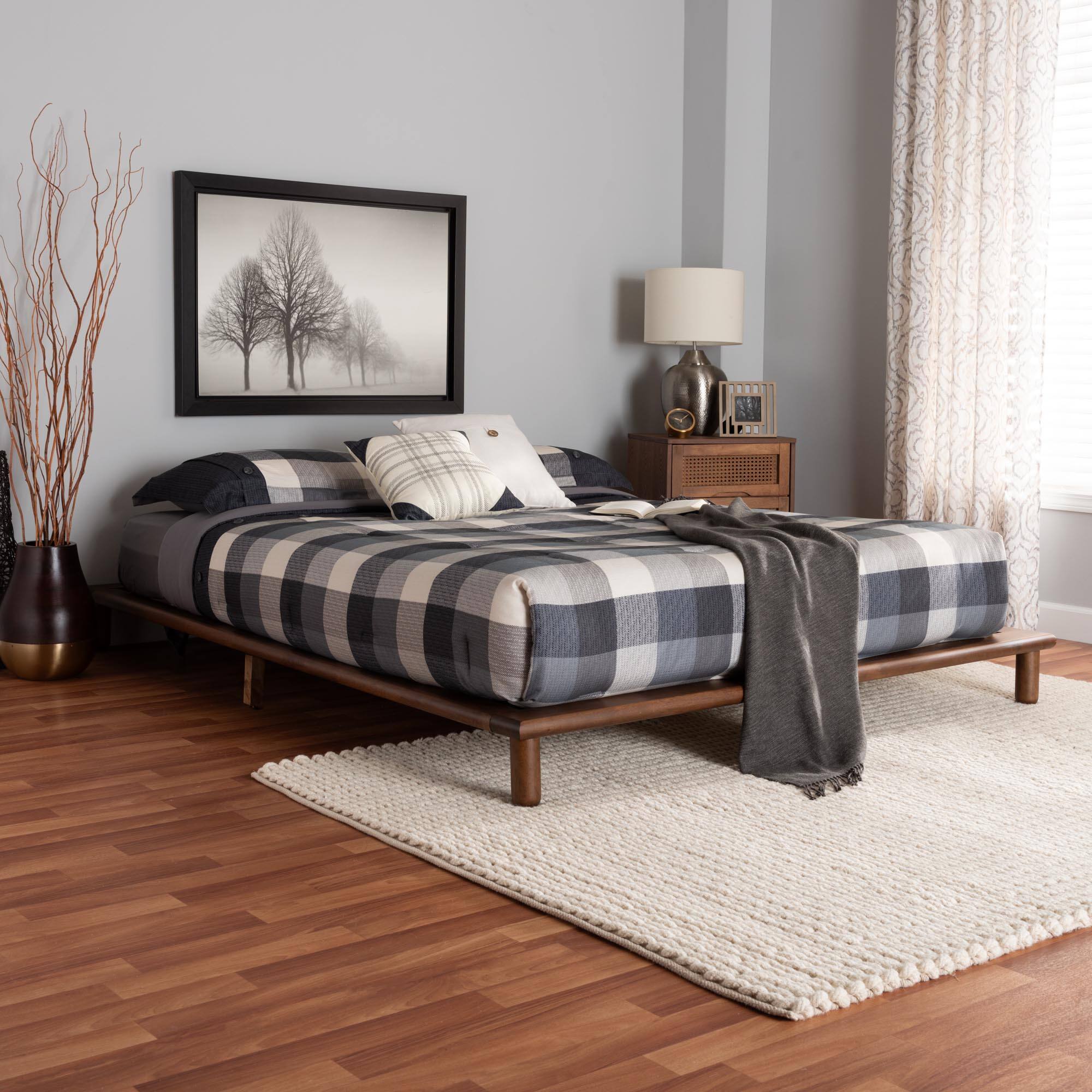 Alt View 2. Baxton Studio - Alivia Mid-Century Modern Walnut Brown Finished Wood Bed Frame - Walnut Brown.