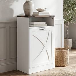 Ihomeadore - 37.8" H Farmhouse Tilt-Out Trash Cabinet,Hidden Trash Can Cabinet for Kitchen and Dining Room - White