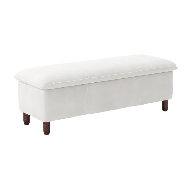 Front. Lumina Wise - White Faux Leather Storage Ottoman Bench - White.