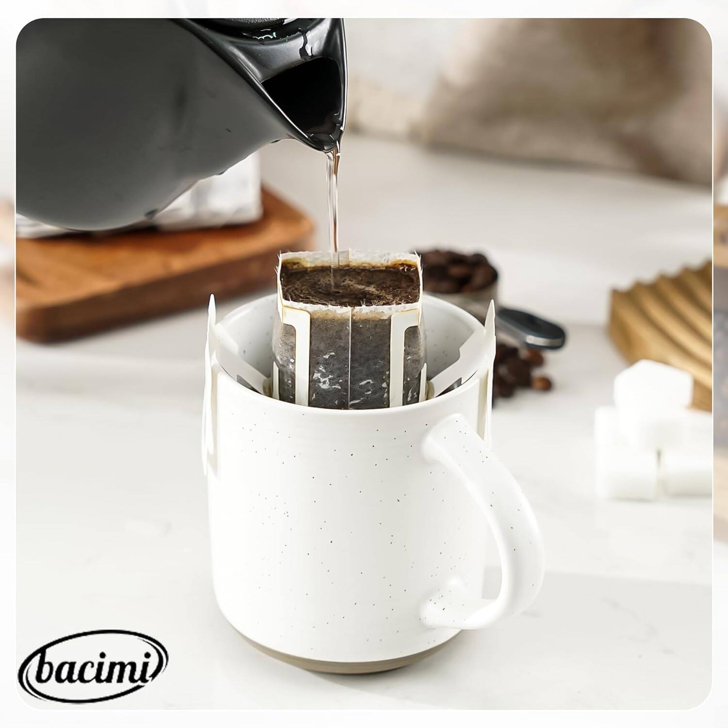 Angle. Bacimi - Coffee Mugs Set of 4 - Stoneware Mugs 13.5oz - Ceramic Coffee And Tea Cups with Handle - Large, Eggshell White - Eggshell White.
