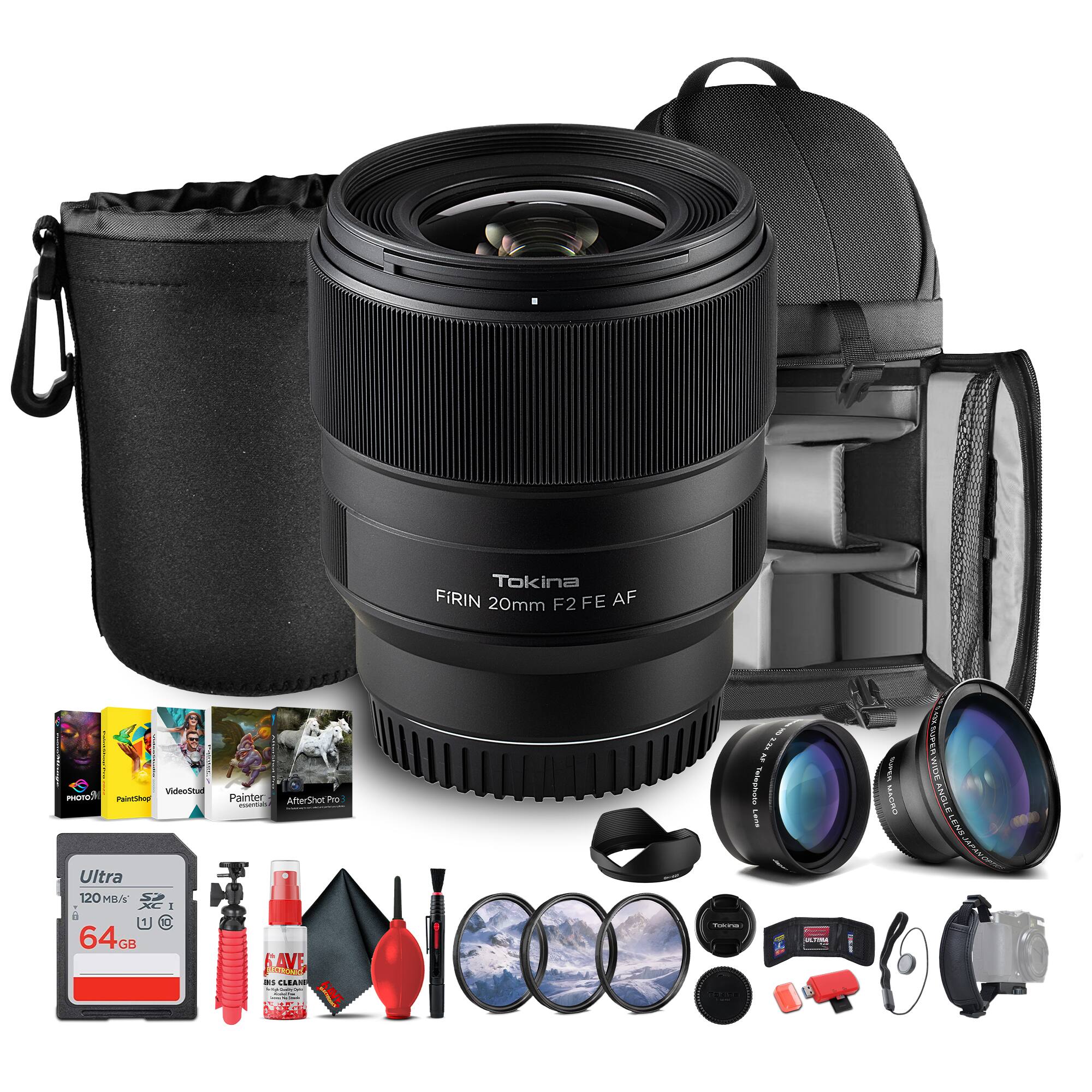 Tokina FIRIN 20mm F2 FE AF  
VideoStu | Painter | AfterShot Pro  
Ultra 120MB/s 64GB SD Card  
Lens Cleaning Kit  
Lens Hood  
UV Filter  
Lens Cap  
Lens Cleaning Cloth  
Lens Cleaning Spray  
Lens Cleaning Brush  
Lens Cleaning Pen  
Lens Cleaning Screen  
Lens Cleaning Pouch  
Lens Cleaning Kit  
Lens Cleaning Spray  
Lens Cleaning Brush  
Lens Cleaning Pen  
Lens Cleaning Screen  
Lens Cleaning Pouch