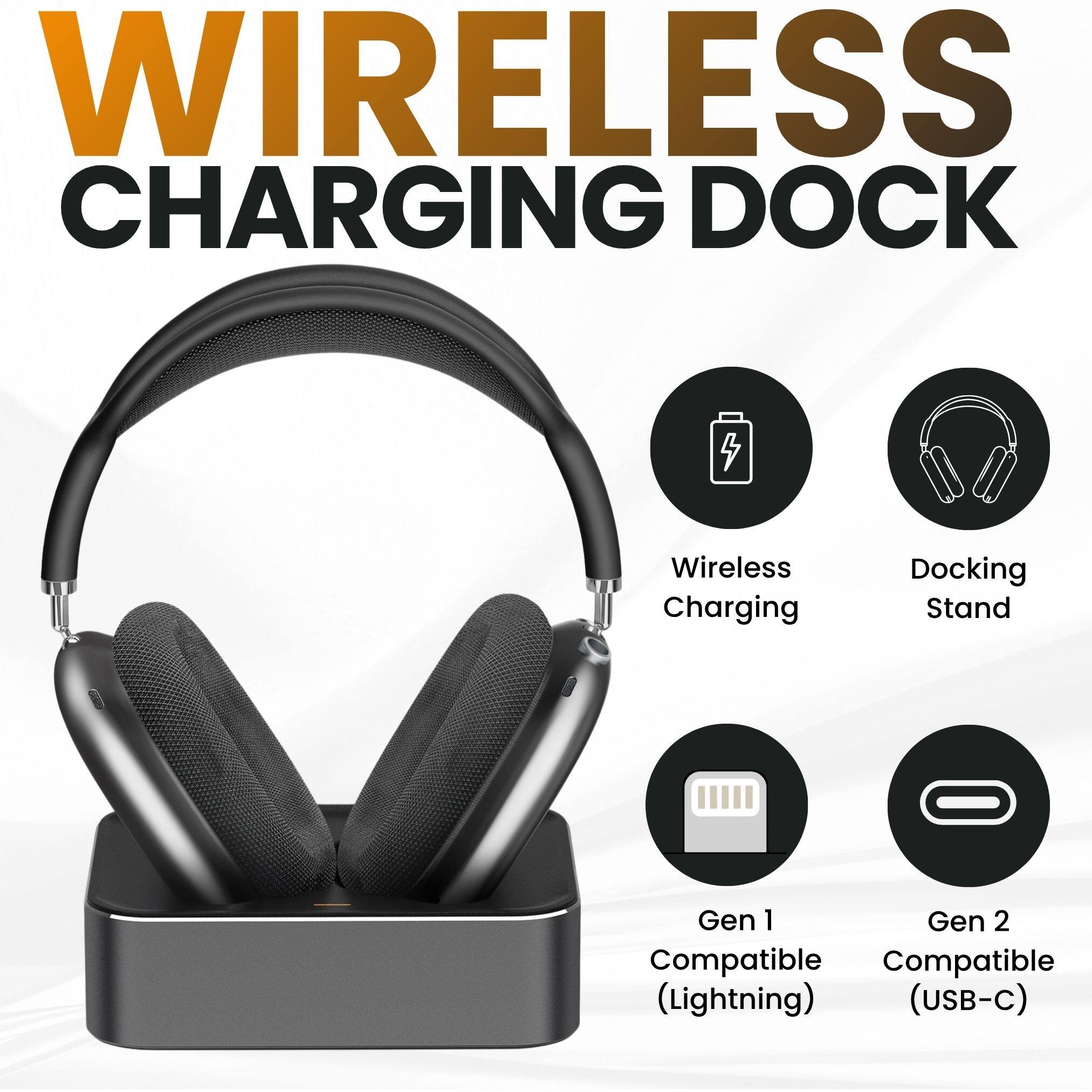 Angle. Ultra Supply Co - Wireless Charging Dock for AirPods Max - Space Gray.