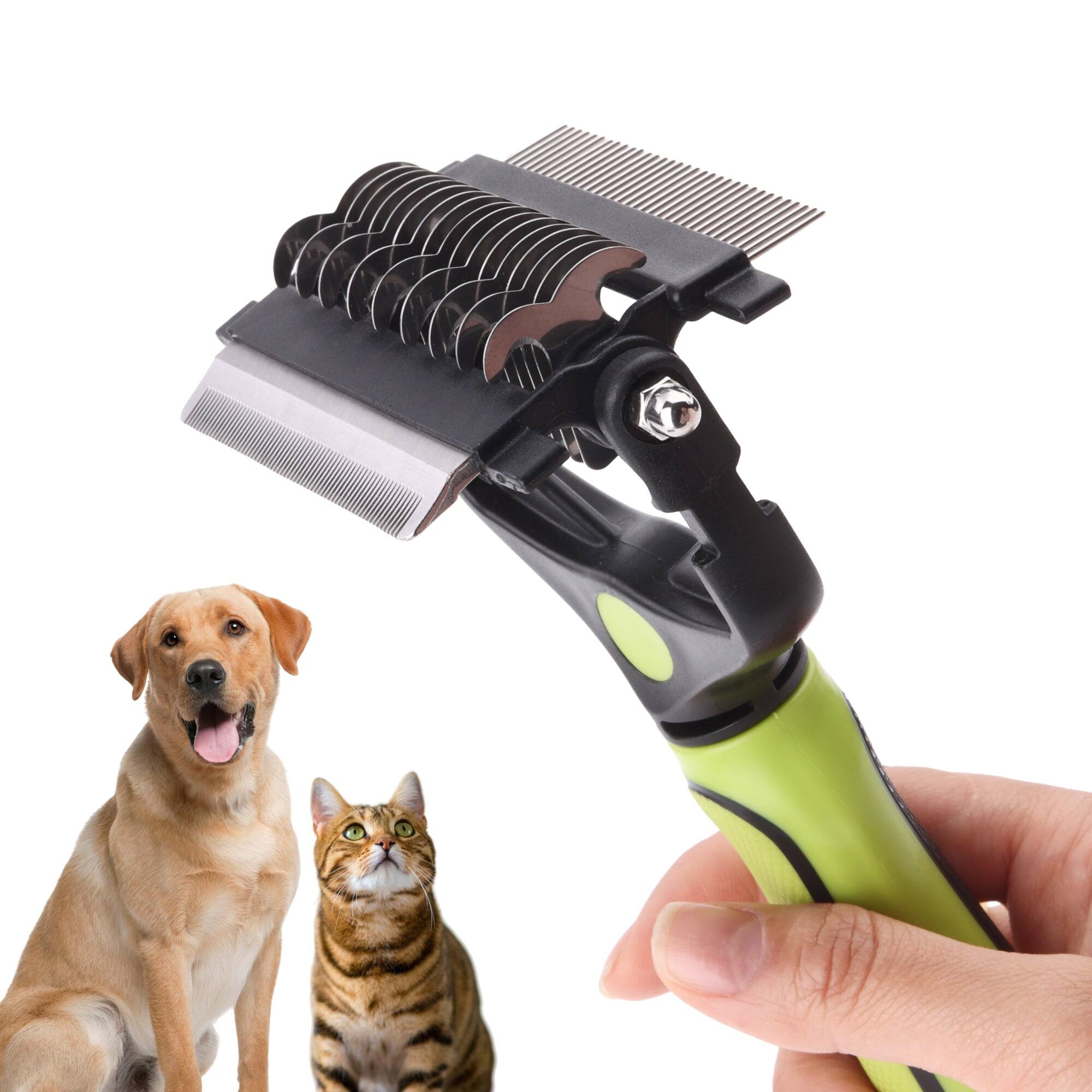 Front. PawsPik - PawsPik 3-in-1 Grooming Rake, Deshedder & Comb Combo Dog Brush, Green, Large.