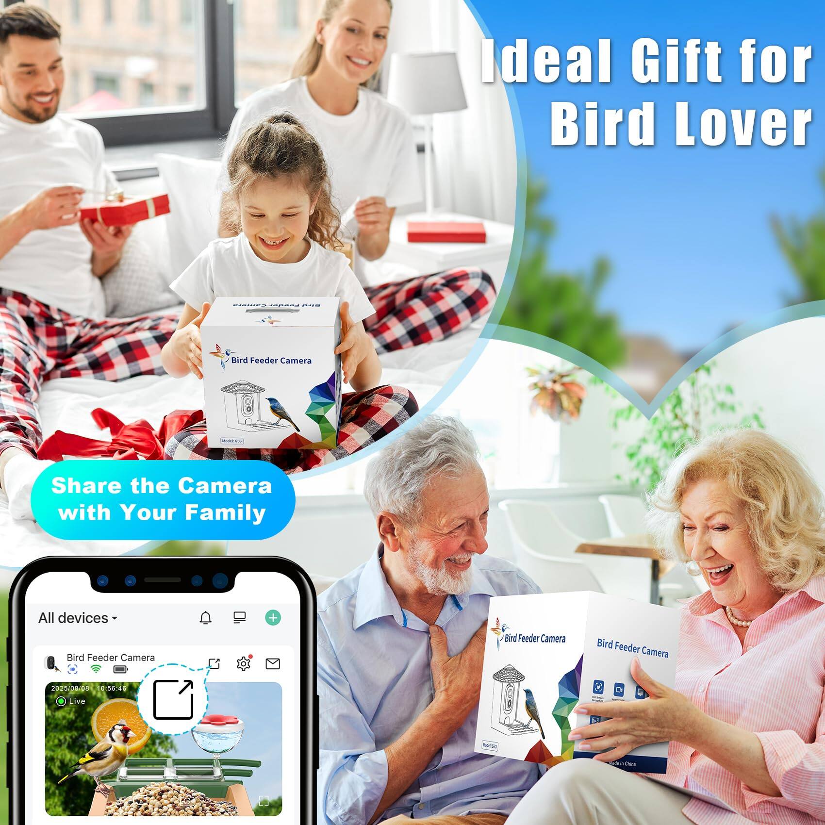 Ideal Gift for Bird Lover

Share the Camera with Your Family

All devices

Bird Feeder Camera
3230/06/06 10:56:46
Live