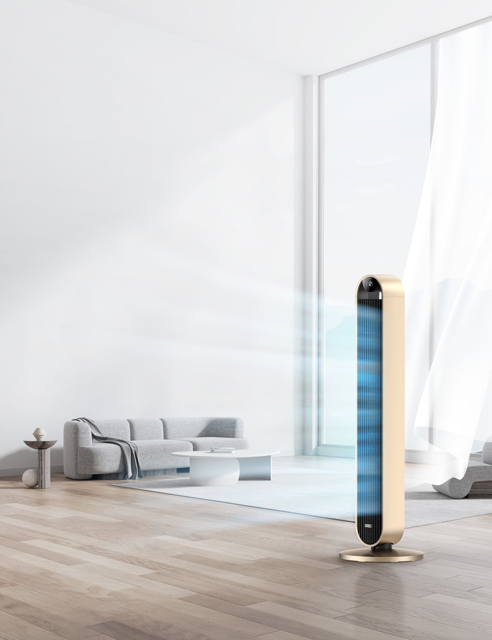 Alt View Zoom 11. Dreo - 120°Oscillating Bladeless Fan for Bedroom, 25dB Quiet DC Motor, Standing Fan with Remote, 12 Hyper Wind Speeds - Gold.