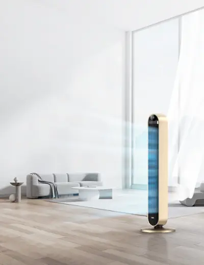 Dreo - 120°Oscillating Bladeless Fan for Bedroom, 25dB Quiet DC Motor, Standing Fan with Remote, 12 Hyper Wind Speeds - Gold