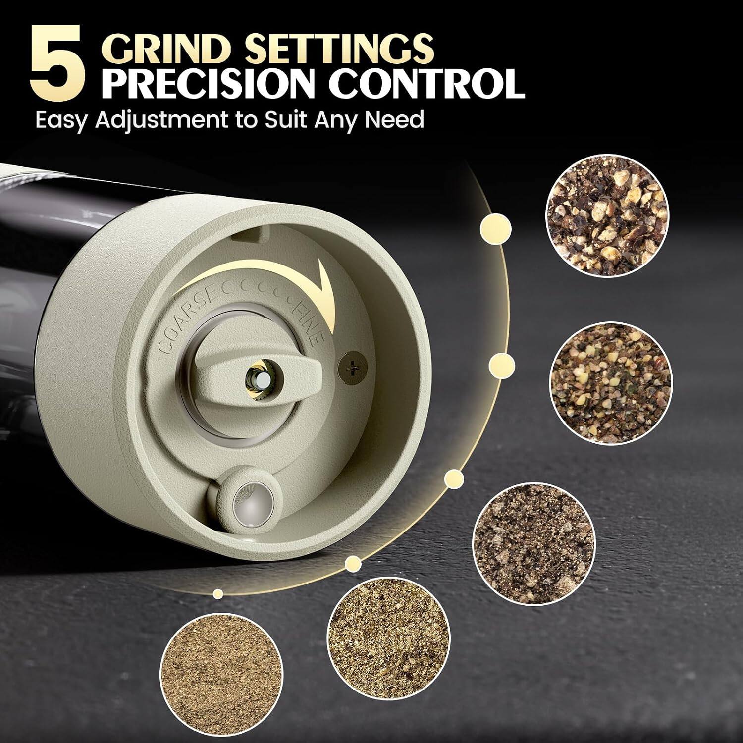 5 GRIND SETTINGS PRECISION CONTROL  
Easy Adjustment to Suit Any Need
