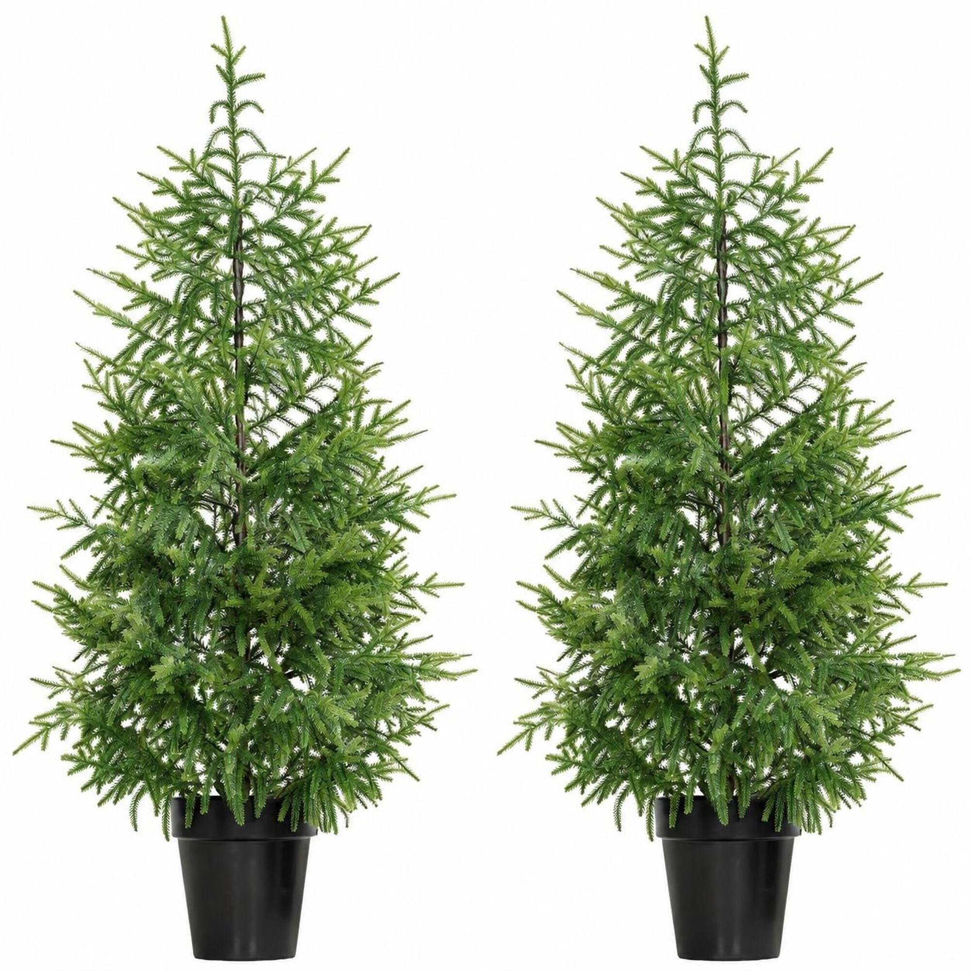 Front. RYHNUYNE - 4FT Norfolk Pine Christmas Tree Set of 2 With 133 Molded Tips and Pot Base - Green.