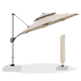 Mondawe - 11 ft. Octagon Cantilever Patio Umbrella Aluminum 360°with Umbrella Cover - Beige