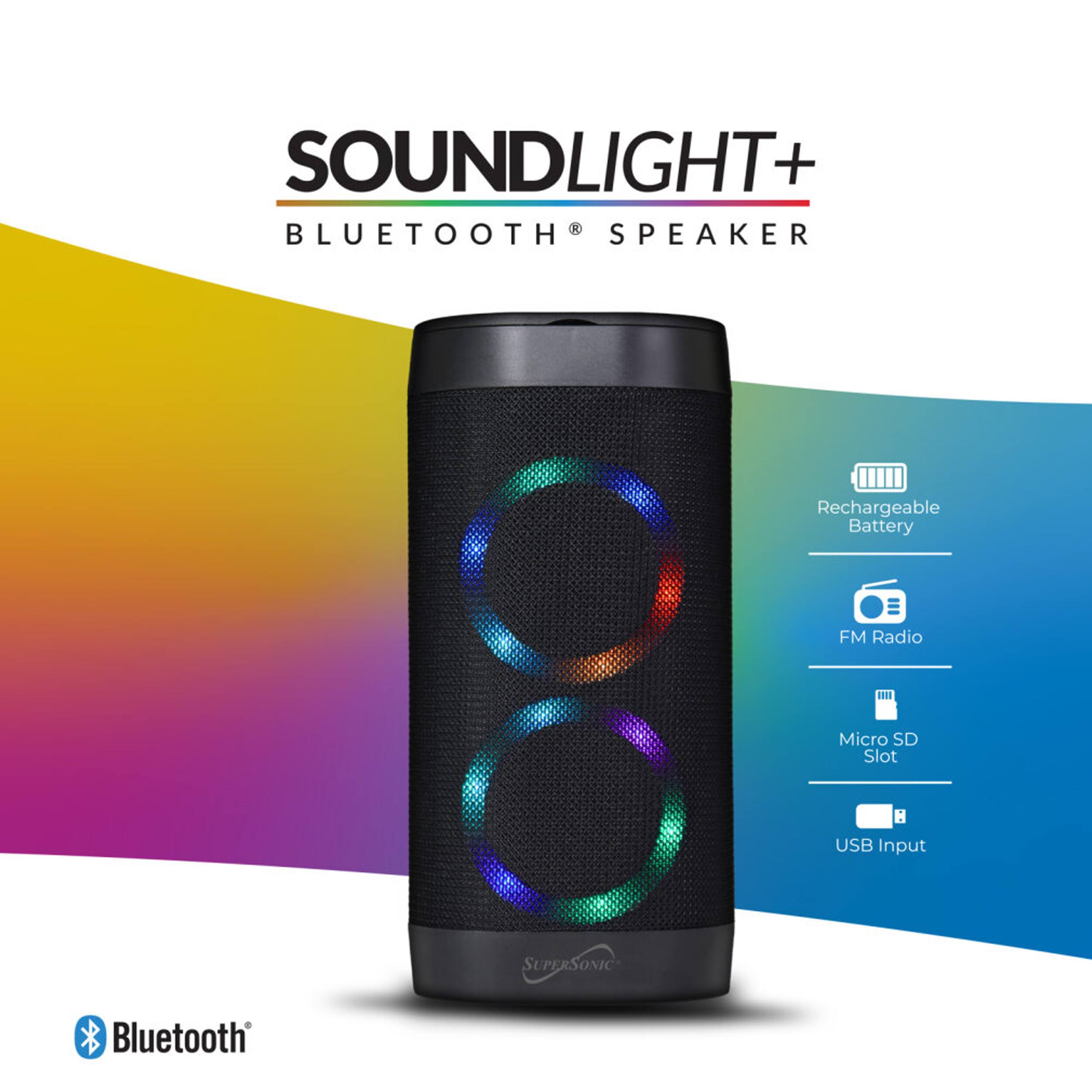 SOUNDLIGHT+ BLUETOOTH SPEAKER  
Rechargeable Battery  
FM Radio  
Micro SD Slot  
USB Input  
SUPERSONIC