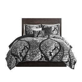 Gracie Mills - Muriel 6 Piece Damask Printed Cotton Quilt Set with Throw Pillows - Black