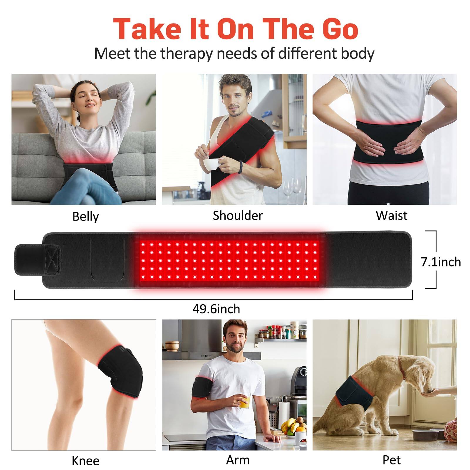Take It On The Go  
Meet the therapy needs of different body parts

- Belly
- Shoulder
- Waist
- Knee
- Arm
- Pet

7.1 inch  
49.6 inch
