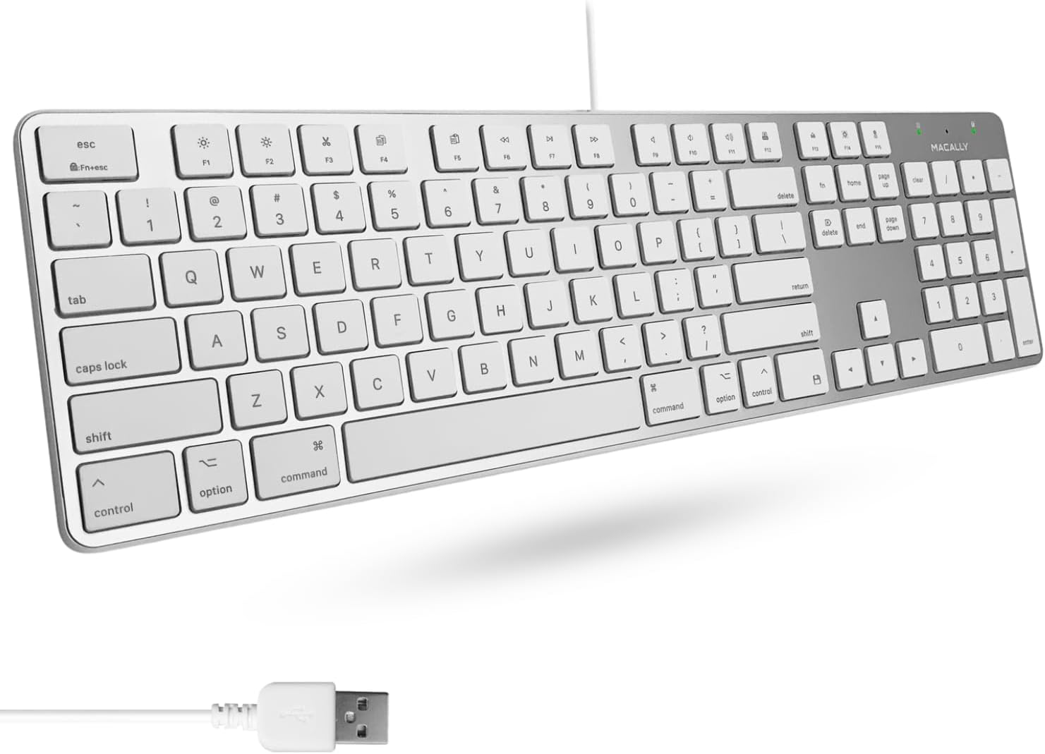 Macally - Ultra-Slim USB Wired Keyboard with Number Keypad - Silver - Silver Aluminum