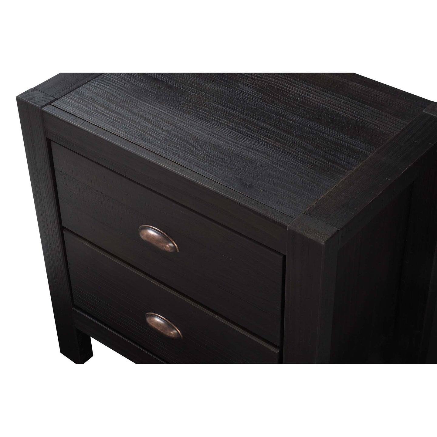 Back. Hivvago - Hivvago Farmhouse Style Solid Pine Wood 2-Drawer Nightstand Bedside Table - Black.