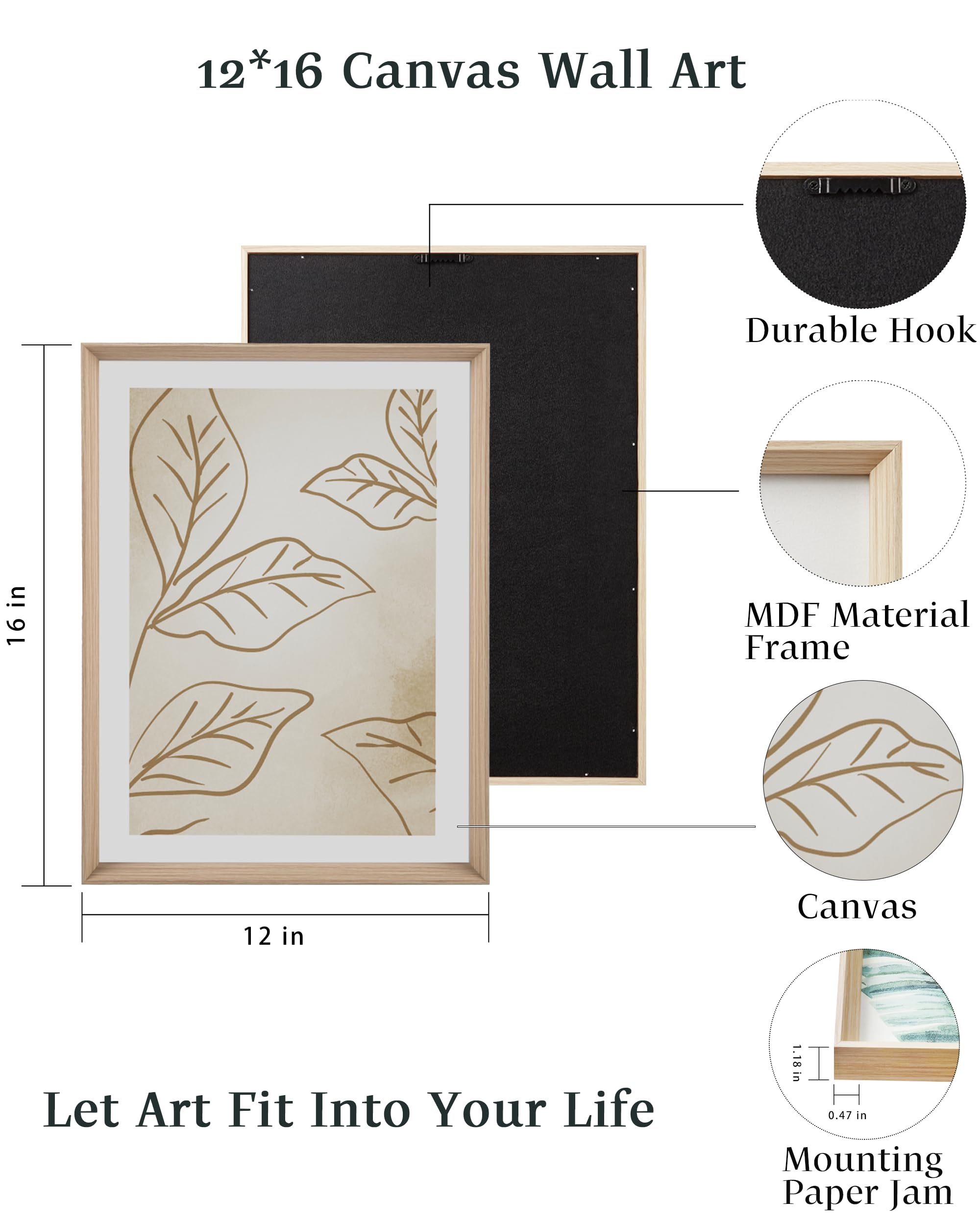 12*16 Canvas Wall Art

- Durable Hook
- MDF Material Frame
- Canvas
- Mounting Paper Jam

Let Art Fit Into Your Life