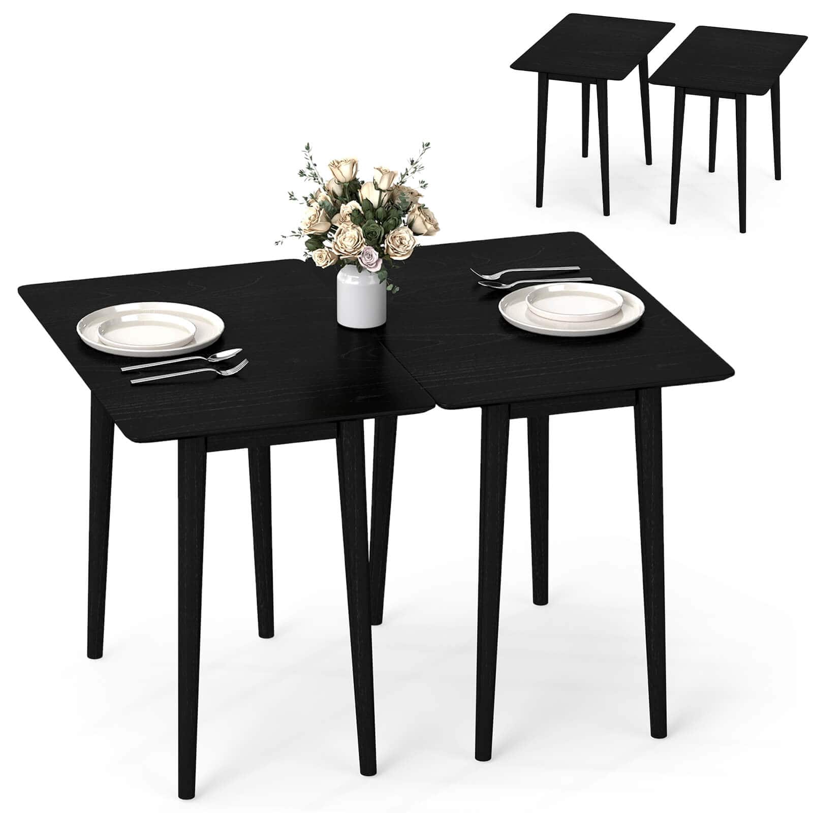 Costway - Extendable Dining Table Set with 2 Rectangular Tables for 4-6 People, Space-saving - Black
