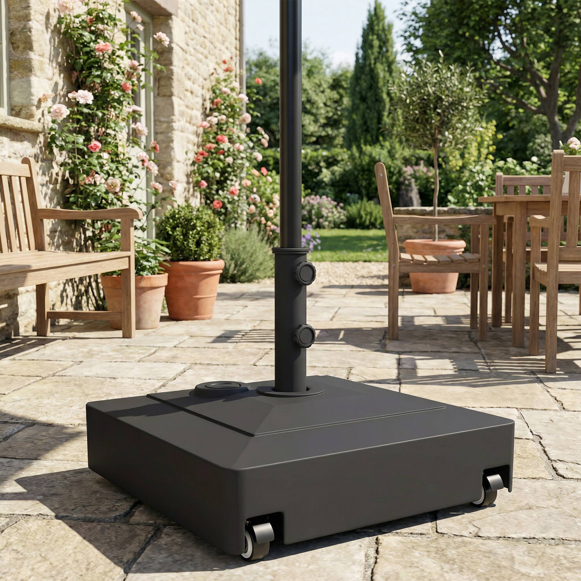 Alt View 8. Outsunny - Umbrella Base with Wheels - Black.