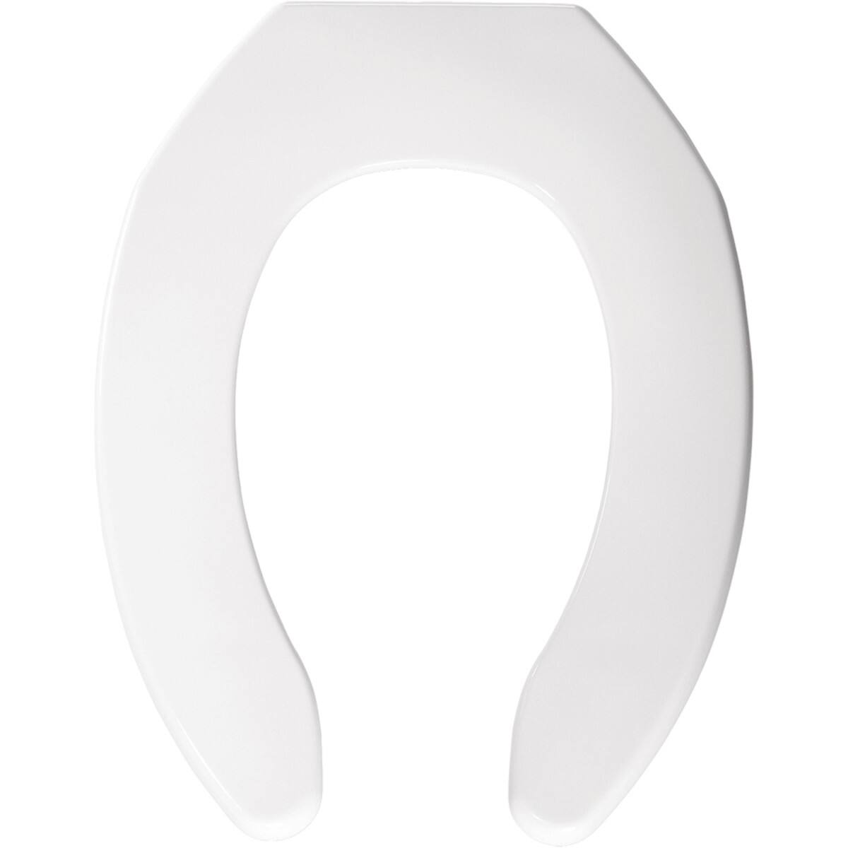 Angle. BEMIS - Bemis Elongated Plastic Open Front Less Cover Toilet Seat in White with Self-Sustaining Check Hinge - White.