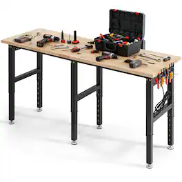 VEVOR - Adjustable Workbench, 5000 lbs Capacity, 72 x 24 Inch Oak Wood Top Workstation with 4 AC Outlets & 2 USB Ports - Wood + Black