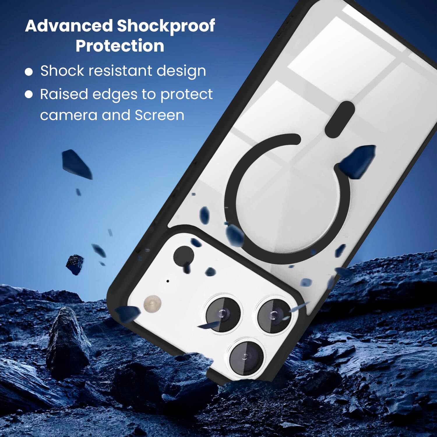 Advanced Shockproof Protection

- Shock resistant design
- Raised edges to protect camera and screen
