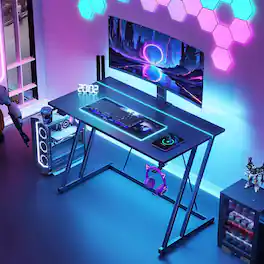 AODK - 32" Small Z-Leg Gaming Desk with LED Light & Headphone Hook, Corner Computer Table for Small Spaces - Black
