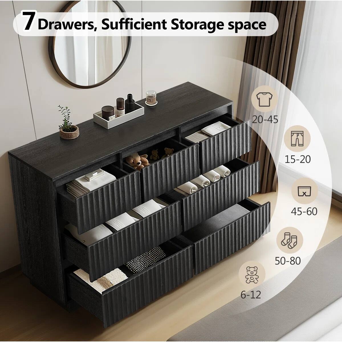 7 Drawers, Sufficient Storage space

- 20-45
- 15-20
- 45-60
- 50-80
- 6-12