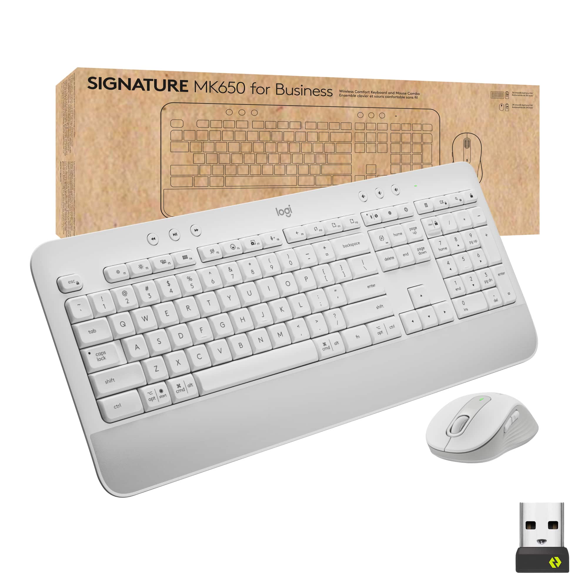 Logitech - Signature MK650 Combo for Business Full-size Wireless Membrane Keyboard and Mouse Bundle with Secure Logi Bolt Receiver - Off-White - Front_Zoom