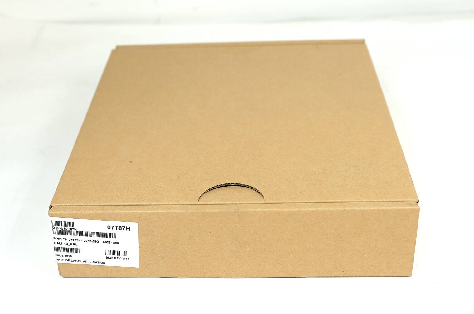 Sure, here is the corrected and grouped text from the image:

```
D P/N: 07T87H
PPID: CN-07T87H-12963-680-A028-A00
DALI_14_KBL
/8/2016
BIOS REV: A00
DATE OF LABEL APPLICATION
```