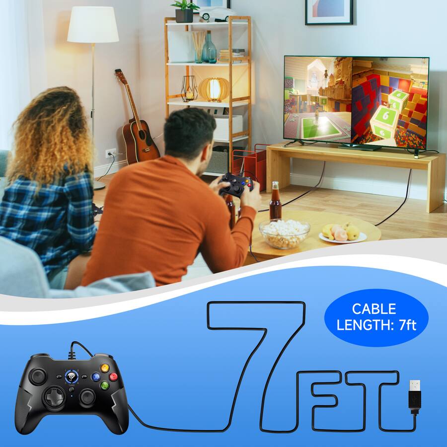 EasySMX Wired Gaming Controller, Joystick with Dual Vibration, Turbo ...