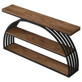 Kadyn - 63-Inch Farmhouse Console Table with Arched Frame, 3-Tier Industrial Sofa Table, Rustic Black - Brown