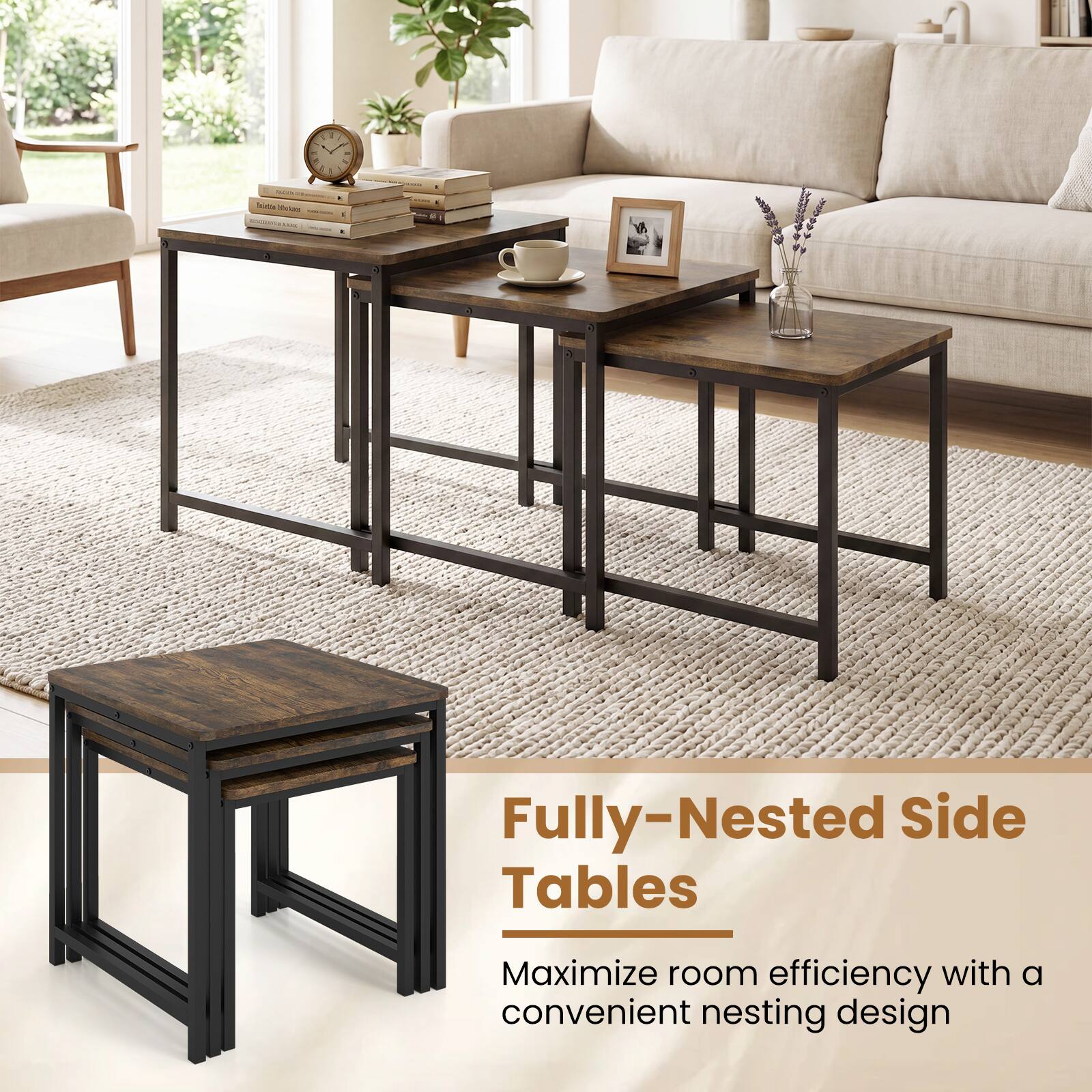 1. 7. 8 2
I
-  1
Totatia Solidos
Fully-Nested Side Tables
Maximize room efficiency with a convenient nesting design