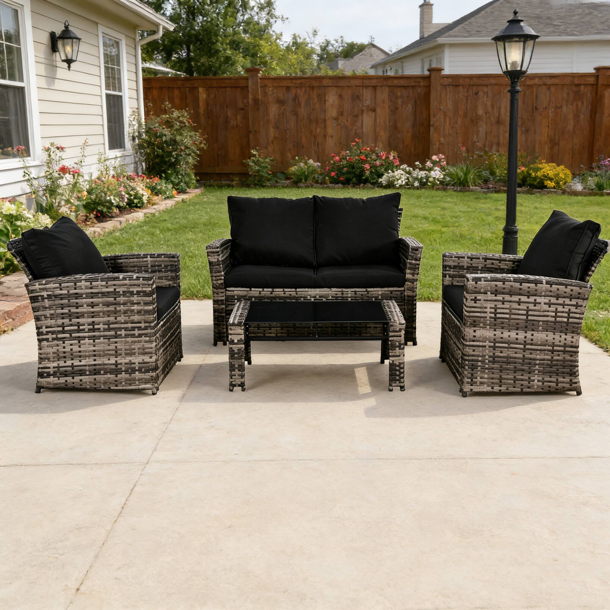 Left. Ainfox - Ainfox 4 Piece Outdoor Patio Furniture Sets, Wicker Conversation Sectional Set for Balcony Porch Backyard - black.
