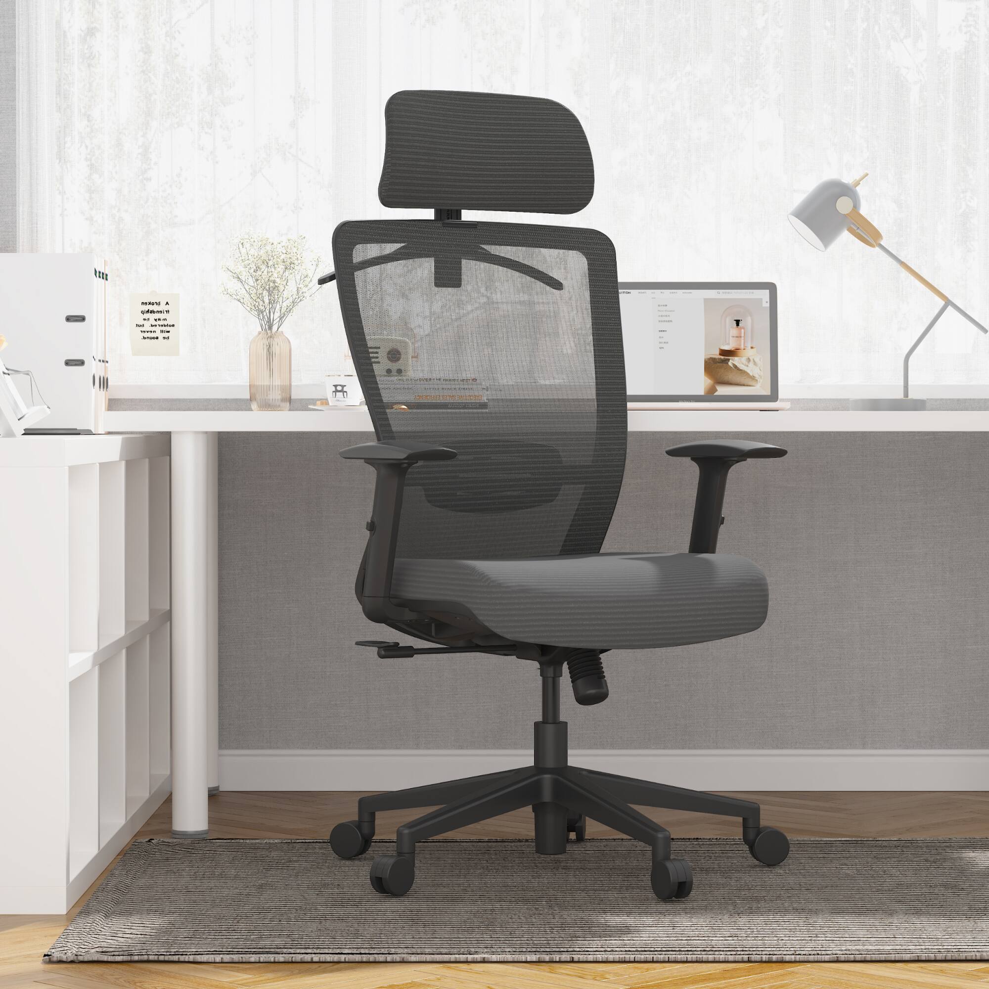 Alt View 5. FlexiSpot - C3-FM Ergonomic Office Chair with Foam Seat & Mesh Back, Adjustable Headrest & Lumbar Support, Swivel Desk Chair - Gray.