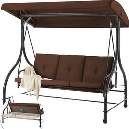 Boyel Living - 3 Person Metal Patio Swing Chair Outdoor Porch Swing for Garden Backyard Deck - Brown