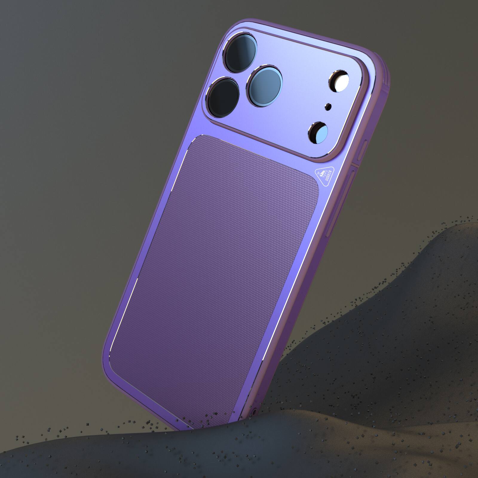 Left. Dteck - Ultra-Thin PU Leather Texture Case for Apple iPhone 17 Pro Max, Metal Rugged Protective Cover, Precision Camera Cutouts - Purple.