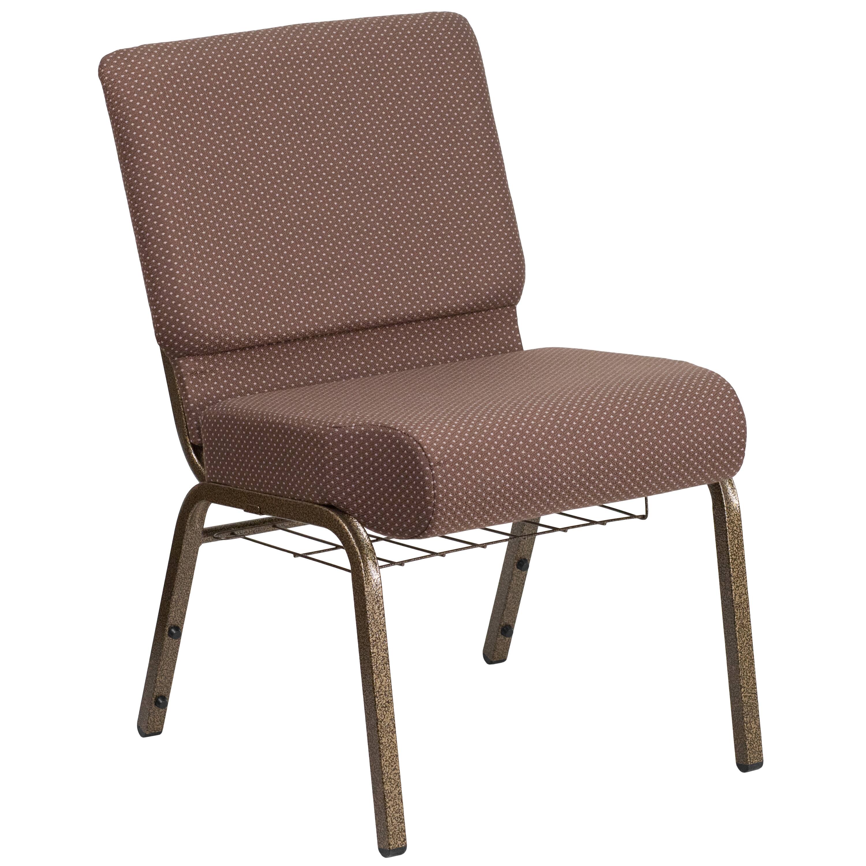 Alt View 6. Emma + Oliver - 4 Pack 21''W Church Chair with Book Rack - Brown Dot Fabric/Gold Vein Frame.