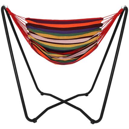 Front. Sunnydaze - Cotton Hammock Chair with Space Saving Steel Stand - Sunset.