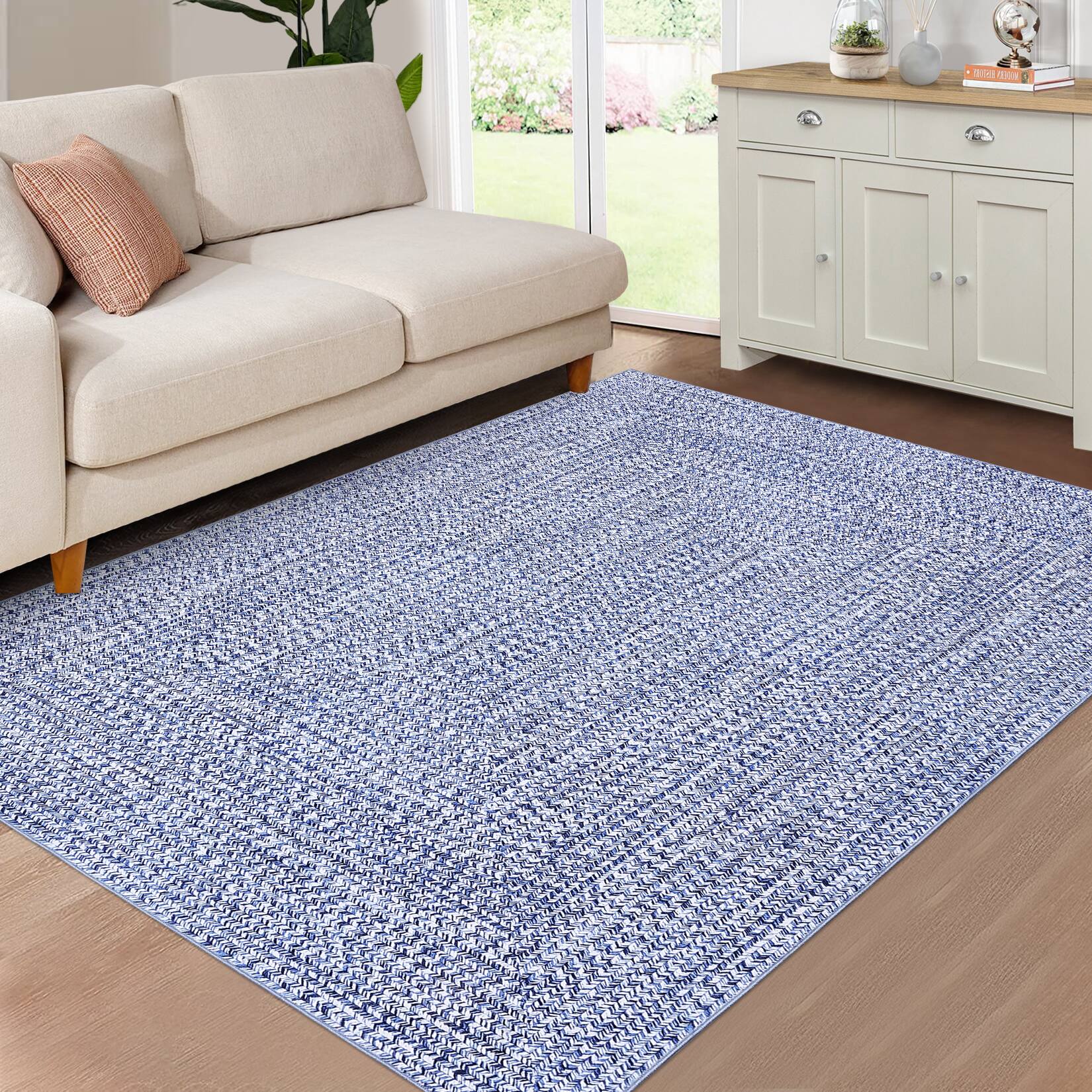 Alt View 2. Acekool - Washable 8 x 10 ft PolyesterLiving Room Rugs,Non Slip Non Shedding Home Decor Rug for Dinning Room - Blue.