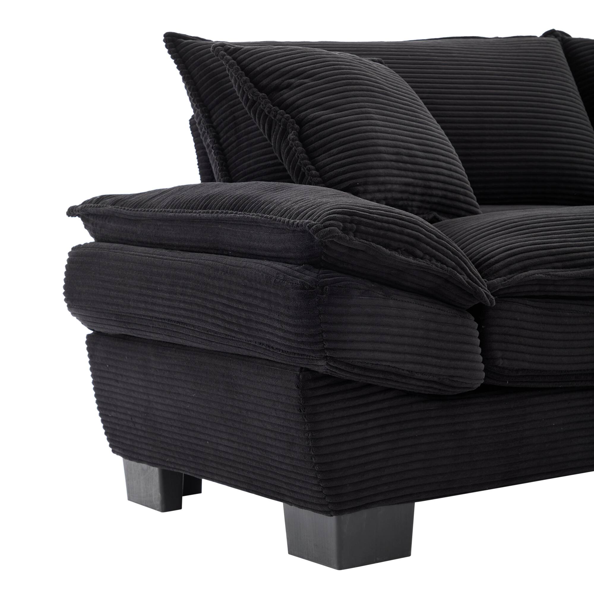 Alt View 4. GOODSILO - Plush Corduroy Convertible Sofa Bed | Deep-Seating Sleeper with Accent Pillows for Home & Office - Black.