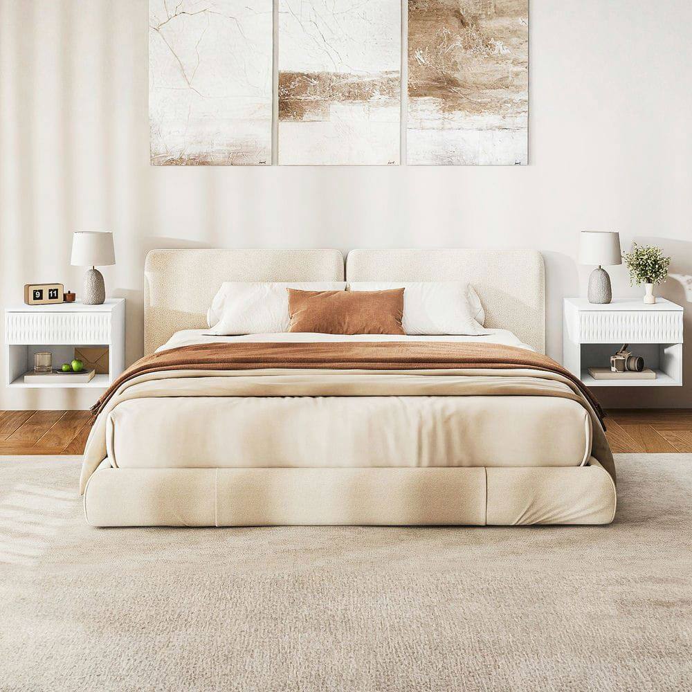 Alt View 8. Kadyn - Twist-Textured Double-Mounted Wall-Mounted Floating Nightstand with Drawer for Bedroom - White - White.