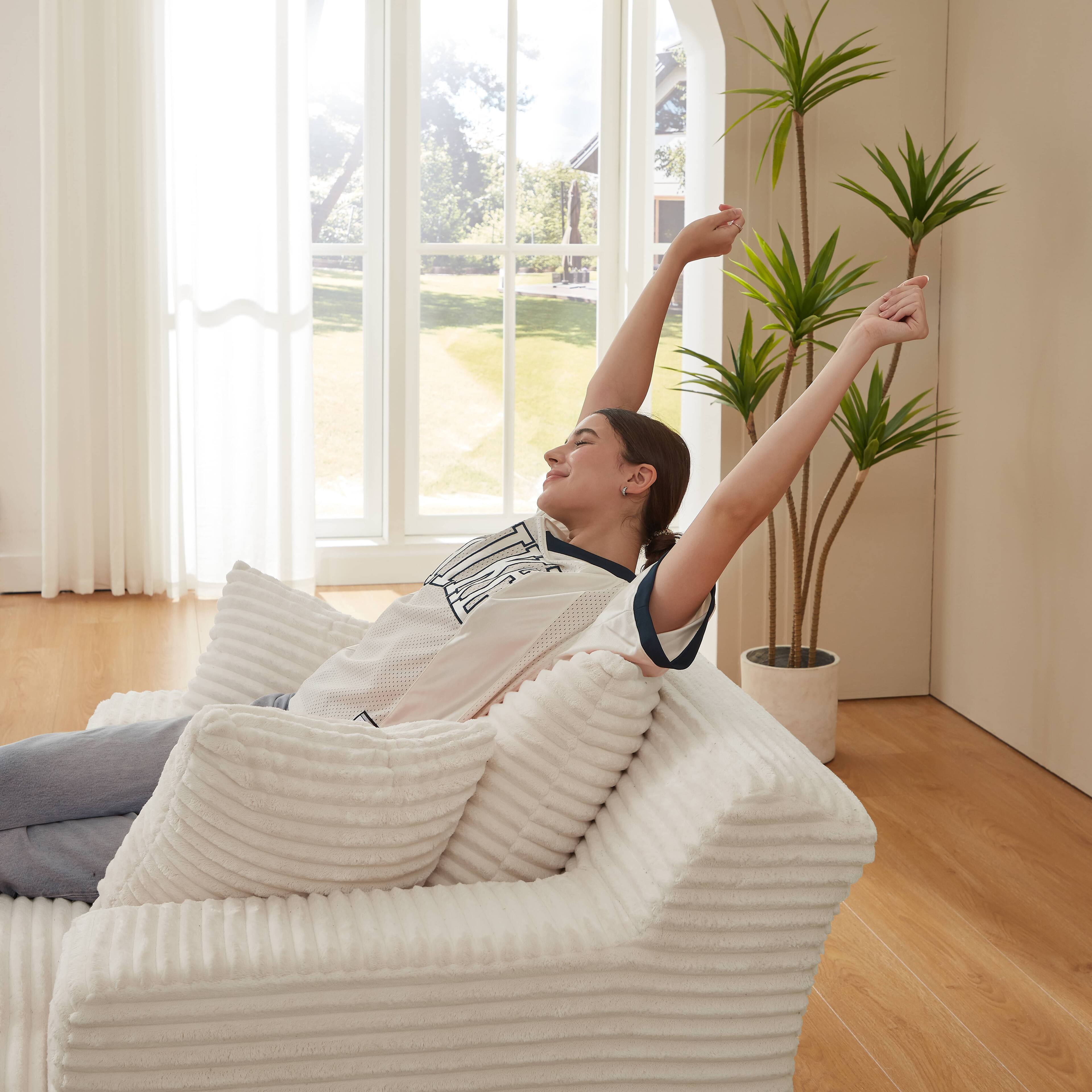 Alt View 2. Anysun - Anysun Modern Oversized Comfy Corduroy Upholstered Sleeper Sofa Chaise Indoor, No Assembly Required - White.