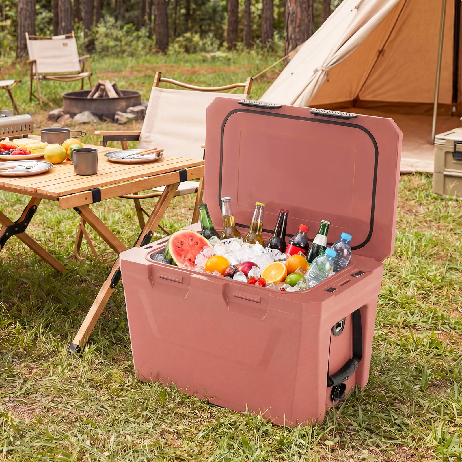 Alt View 1. Gymax - Gymax 37 QT Insulated Portable Cooler w/2 Cup Holders Bottle Opener & Drain Plug Pink - Pink.