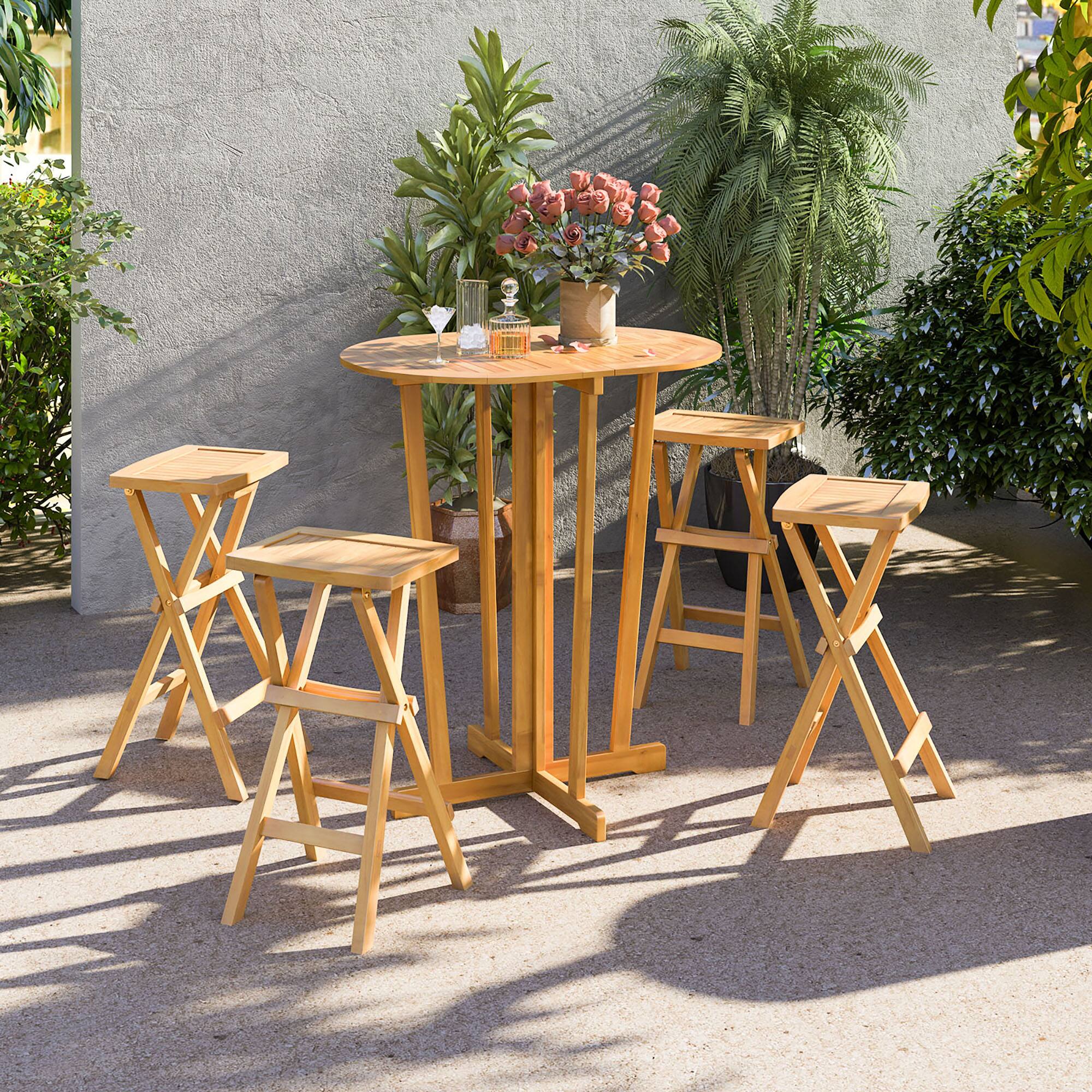 Alt View 1. Gymax - Gymax Outdoor Bar Stools Set of 4 w/ Countered Seat & Footrest Patio Bistro Stools - Natural.