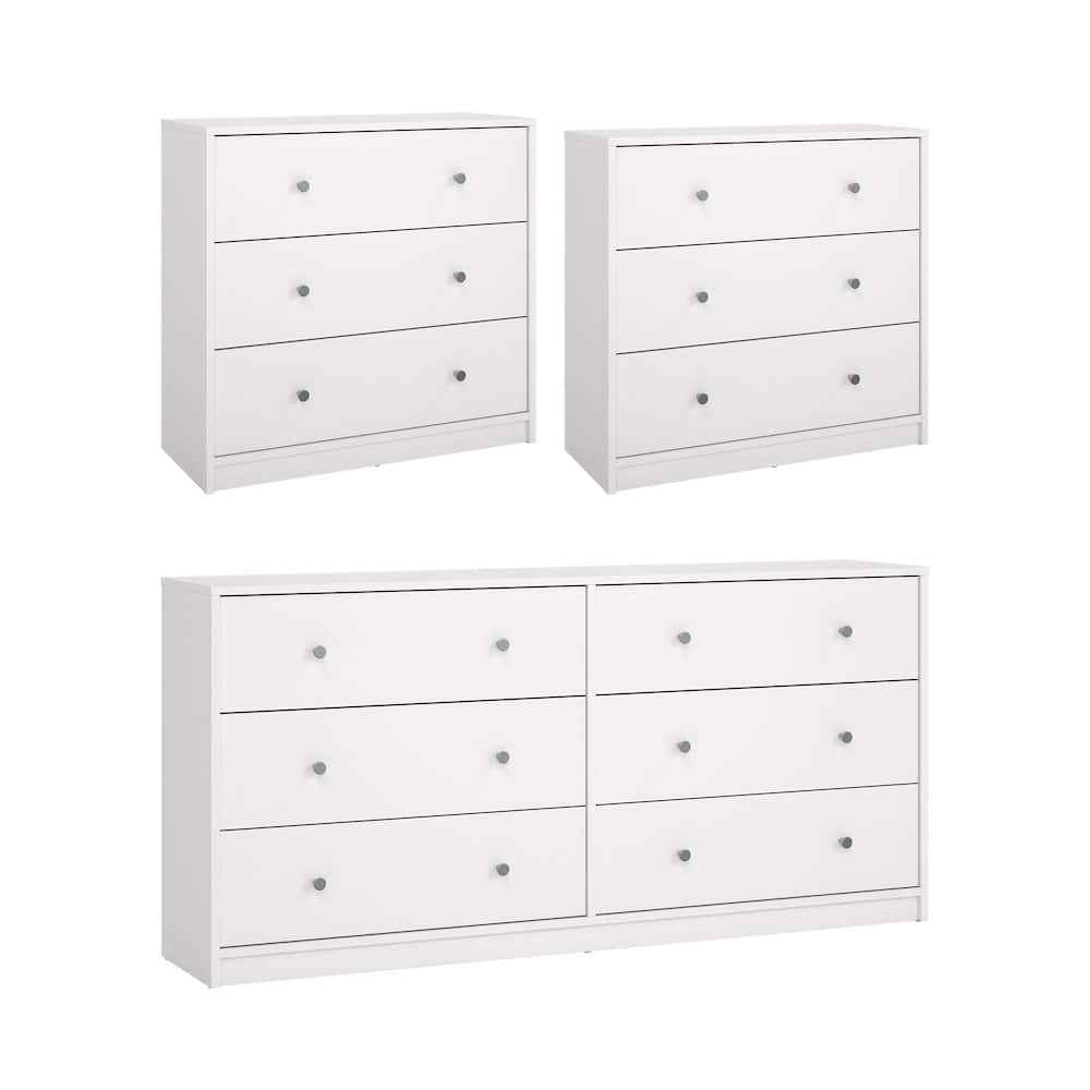 Tvilum - 3-Piece Bedroom Set - 6 Drawer Double Dresser And Chest Set Of 2 - White