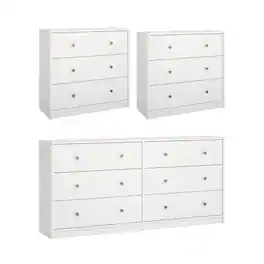 Tvilum - 3-Piece Bedroom Set - 6 Drawer Double Dresser And Chest Set Of 2 - White