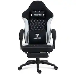 Dowinx - High Back Gaming Chair Fabric with Pocket Spring Cushion, Ergonomic Video Game Chair with Massage Lumbar Support - Black Grey